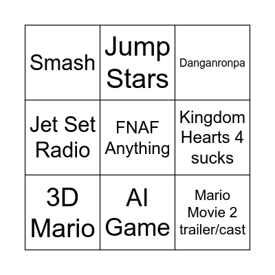 Nintendo Direct Bingo Card