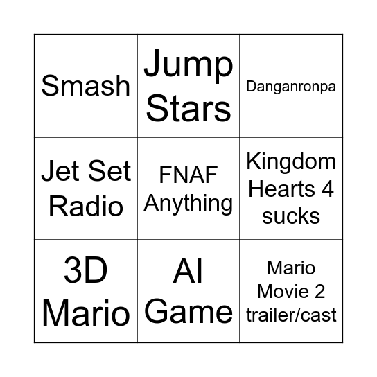 Nintendo Direct Bingo Card