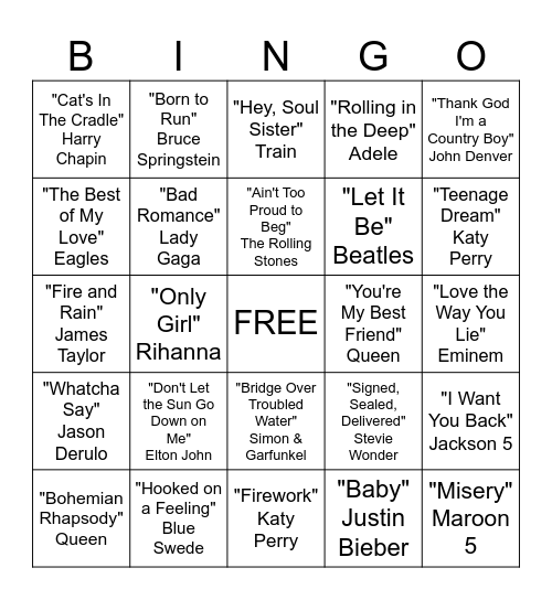 Musical Bingo Card