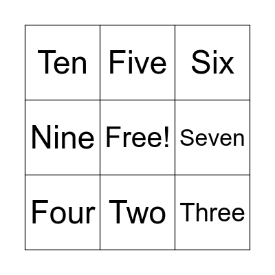 Numbers Bingo Card