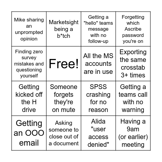 Office Bingo Card