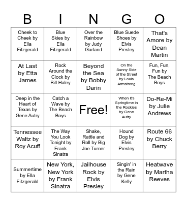 Song Bingo Card