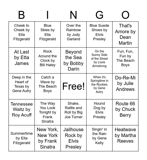 Song Bingo Card