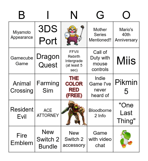 NINTENDO DIRECT 09.12.25 Bingo Card