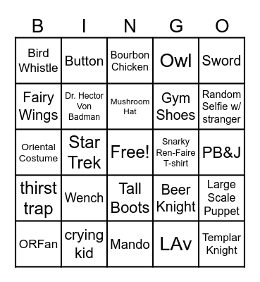 Ren Faire Bingo Card