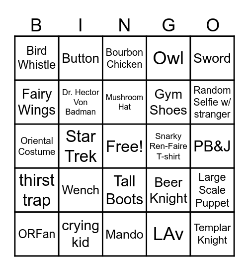 Ren Faire Bingo Card