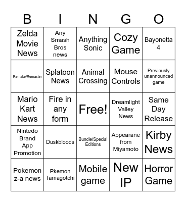 Nintendo Event 2025 Bingo Card