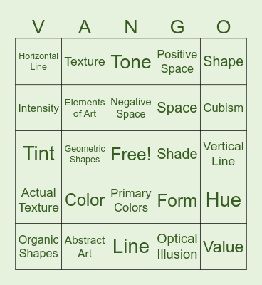 Ms. C Art Review Bingo Card