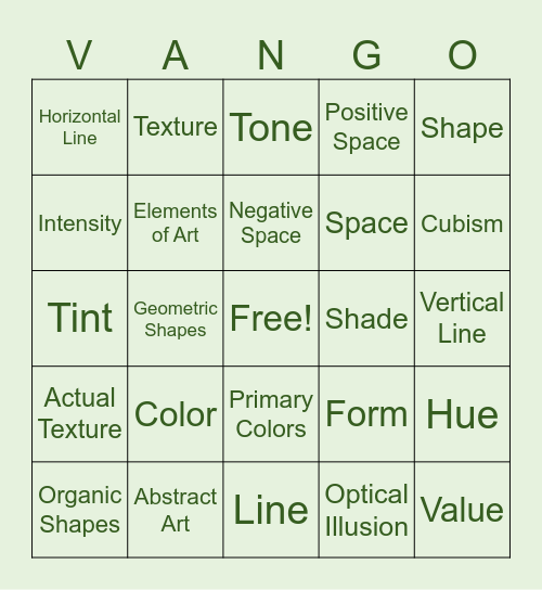 Ms. C Art Review Bingo Card