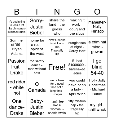 Proudly Canadian Bingo Card