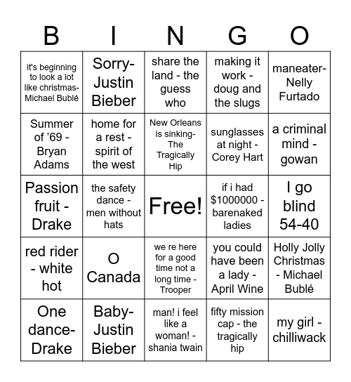 Proudly Canadian Bingo Card