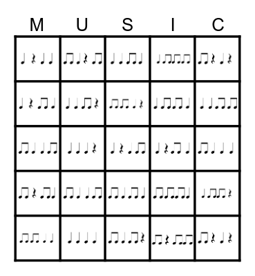 Rhythm Bingo Test Bingo Card
