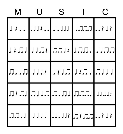 Rhythm Bingo Test Bingo Card