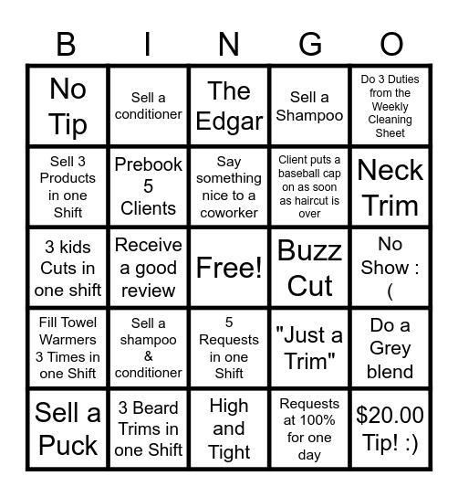 Barber Bingo Card