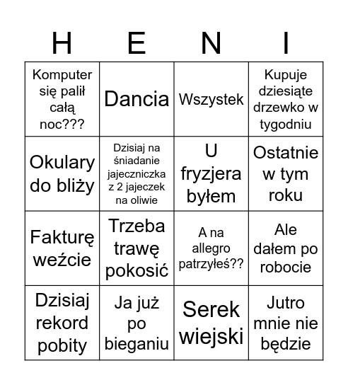 Henio bingo Card