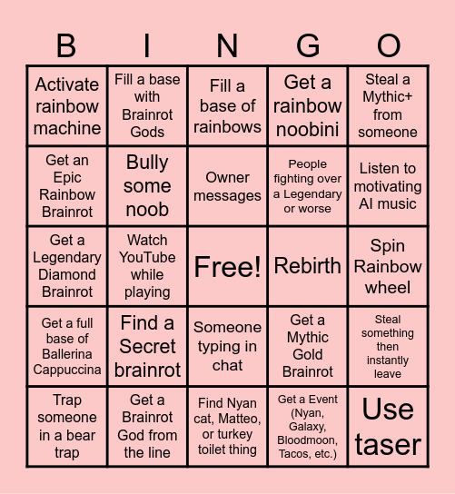 Steal an Italian Brainrot Bingo Card