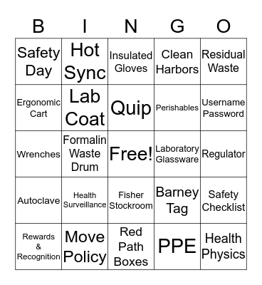 Safety Bingo Card