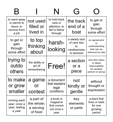 Unit 2 Bingo Card