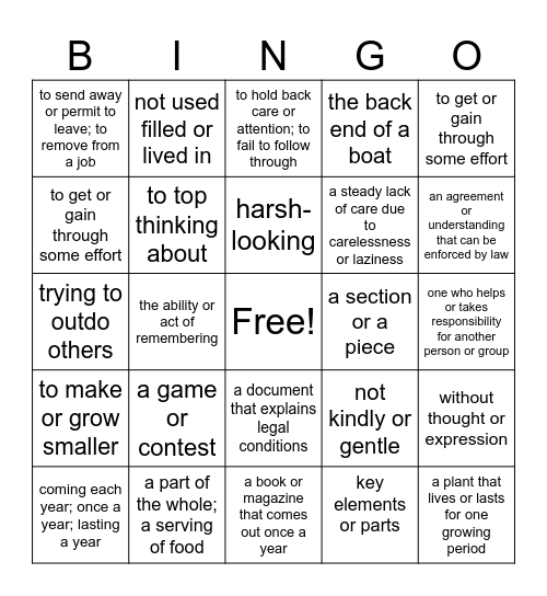 Unit 2 Bingo Card