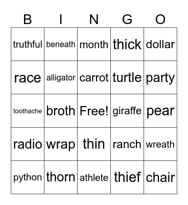 Articulation /r/ and /th/ Bingo Card