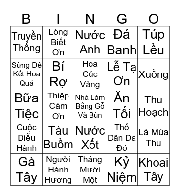 Thanksgiving  Bingo Card