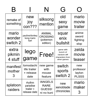 nintendo direct predictions Bingo Card