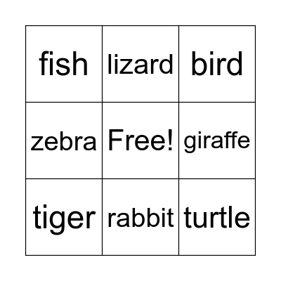 Animals Bingo Card