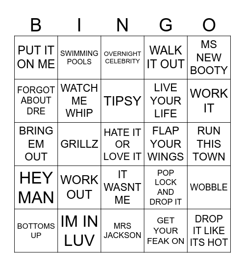 2000'S RAP Bingo Card
