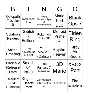 Nintendo Direct 12.09.25 Bingo Card