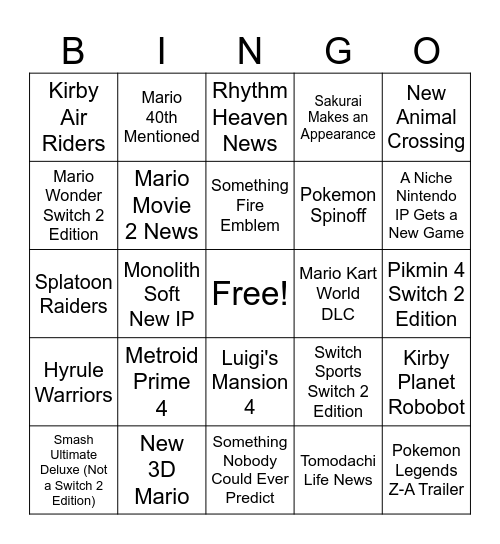 September Direct 2025 Bingo Card