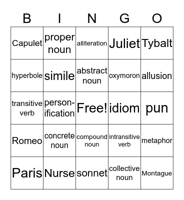 ELA 8  Bingo Card