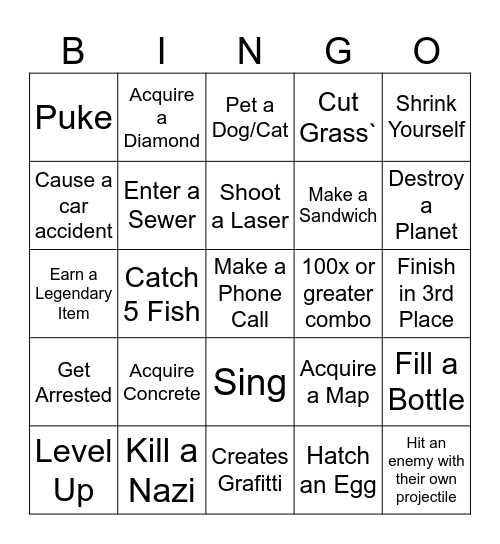 Sidequest Bingo Card