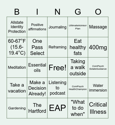 Wellbeing Week 2025 Bingo Card