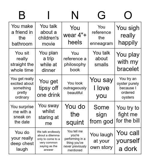 Kinzarella Bingo Card