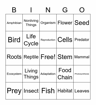 Life Science Bingo Card