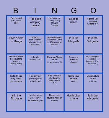 BRO/SIS GET TO KNOW YOU BINGO! Bingo Card