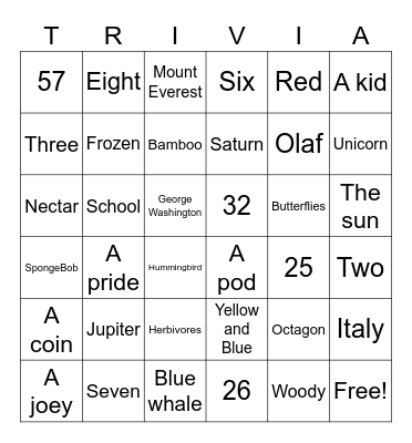 Trivia Bingo Card