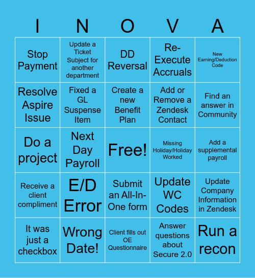 Payroll Bingo Card