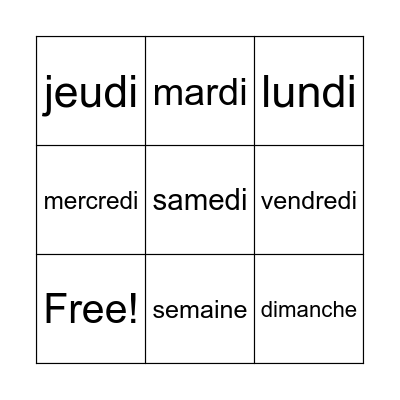 Les jours de la semaine Bingo Card