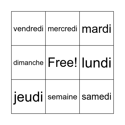 Les jours de la semaine Bingo Card