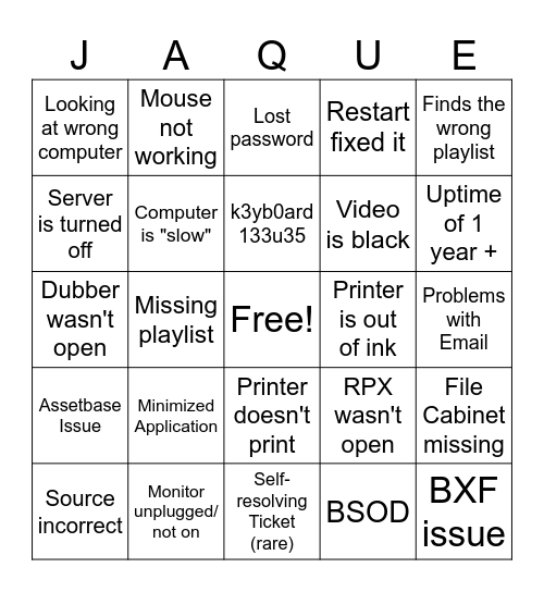 Untitled Bingo Card