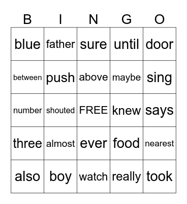 Module 3 Sight Words Bingo Card