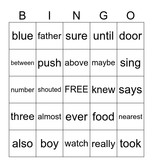 Module 3 Sight Words Bingo Card
