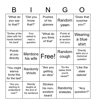 Professor Harvey Bingo Card