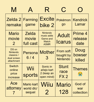 Marco Bingo Card