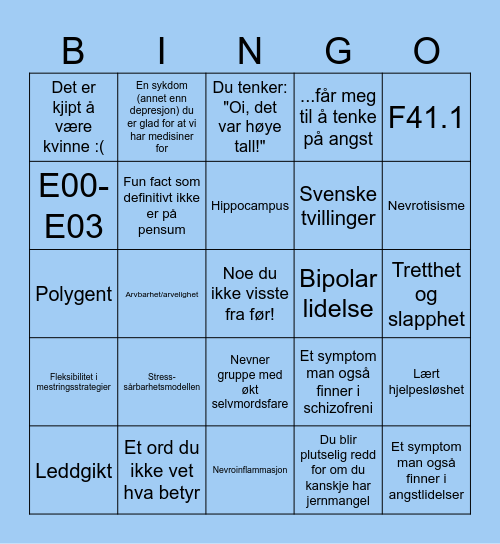 Depressiv Bingo Card
