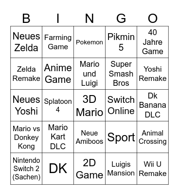 Nintendo Direct Bingo Card