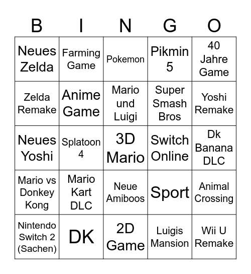 Nintendo Direct Bingo Card