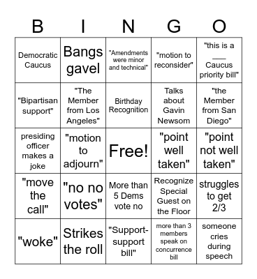 End of Session Bingo Card