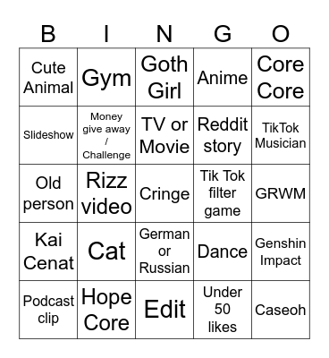 TikTok Bingo 2024 Bingo Card